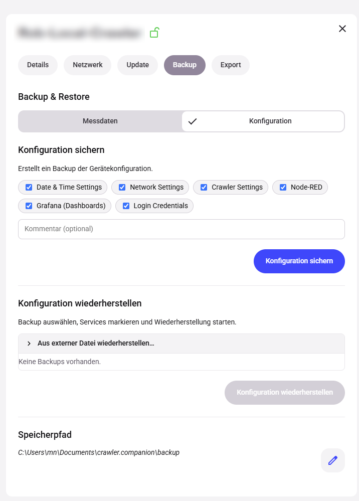 Save configuration — component selection