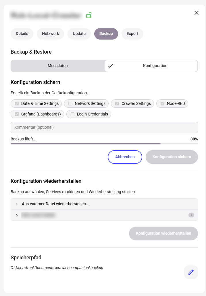 Saving configuration — progress indicator