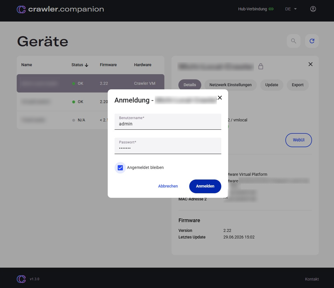 Crawler.Companion — Edge device login dialog