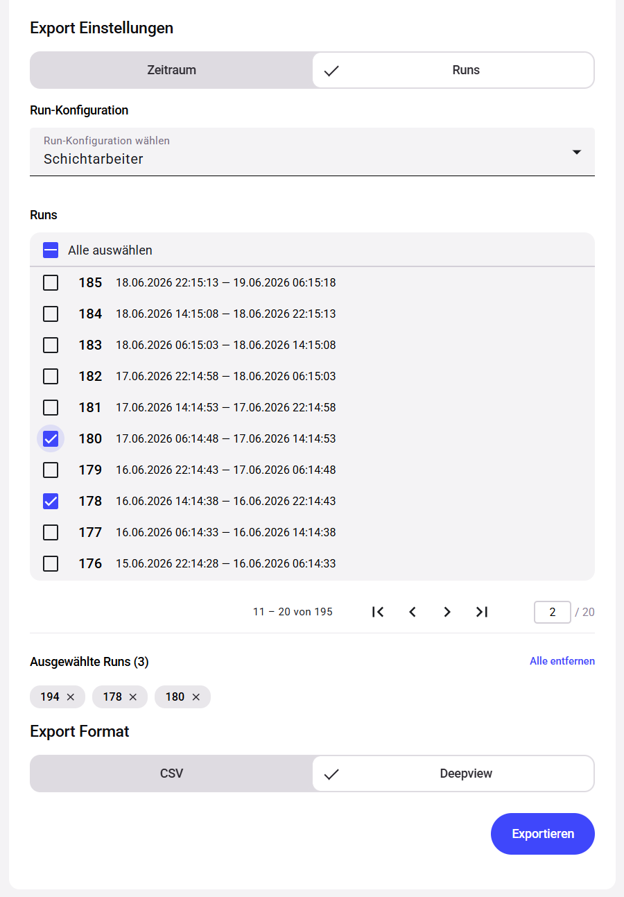 Companion runs export with run selection