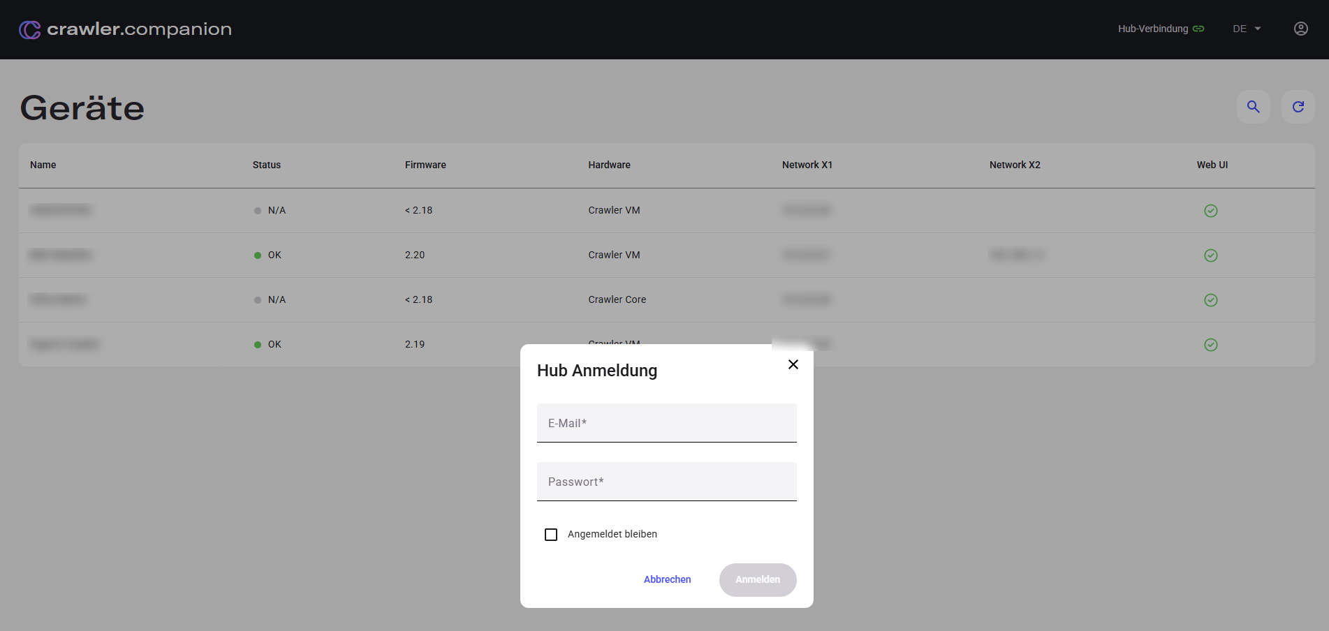 Hub login dialog