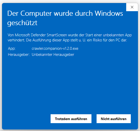 Windows SmartScreen expanded with Run anyway button