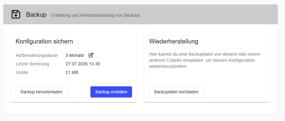 Backup overview — Configuration backup and Restore sections