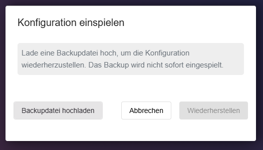 Apply configuration — upload backup file