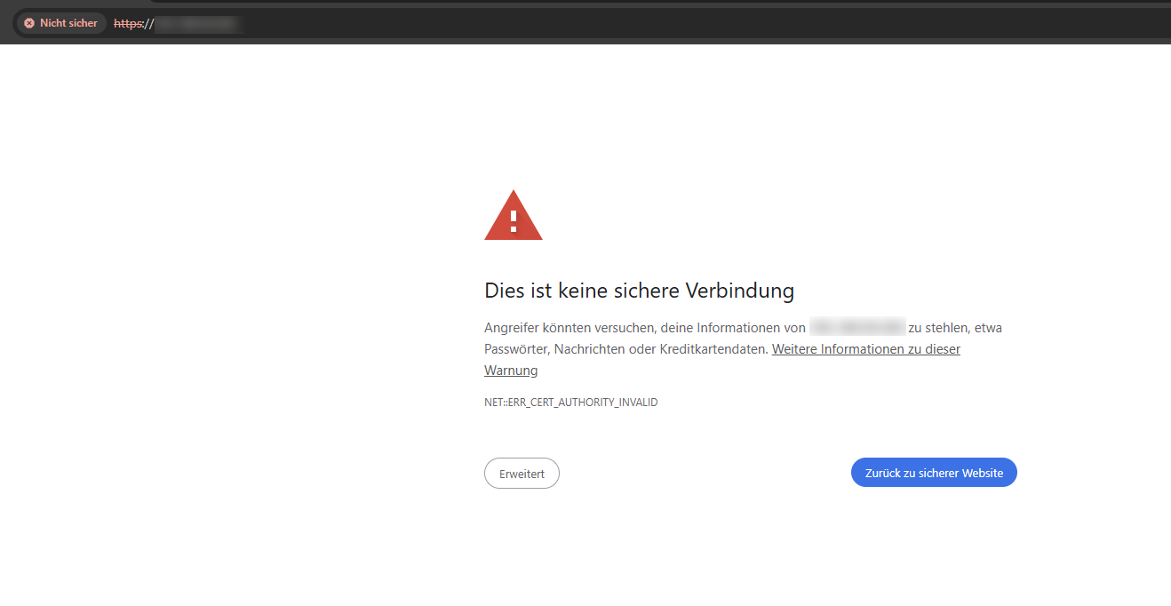 Browser security warning for untrusted connection