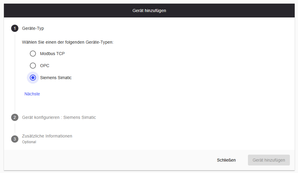 Device type selection — Siemens SIMATIC