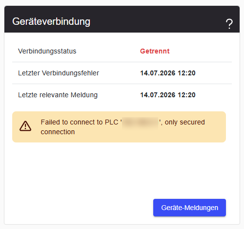 Device connection widget showing 'only secured connection' error