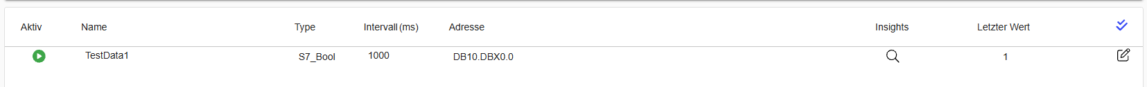 Variable list showing a connected and recording variable