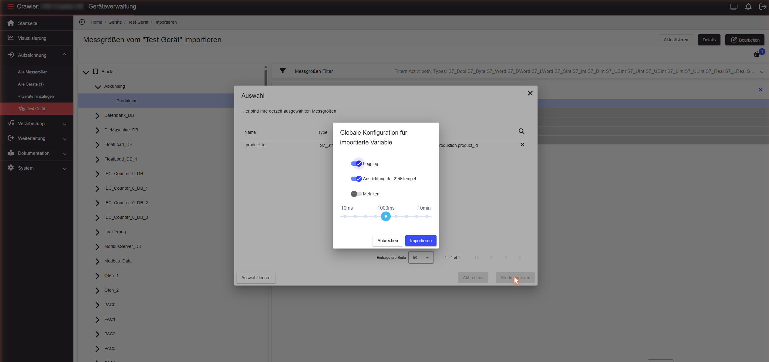Import configuration