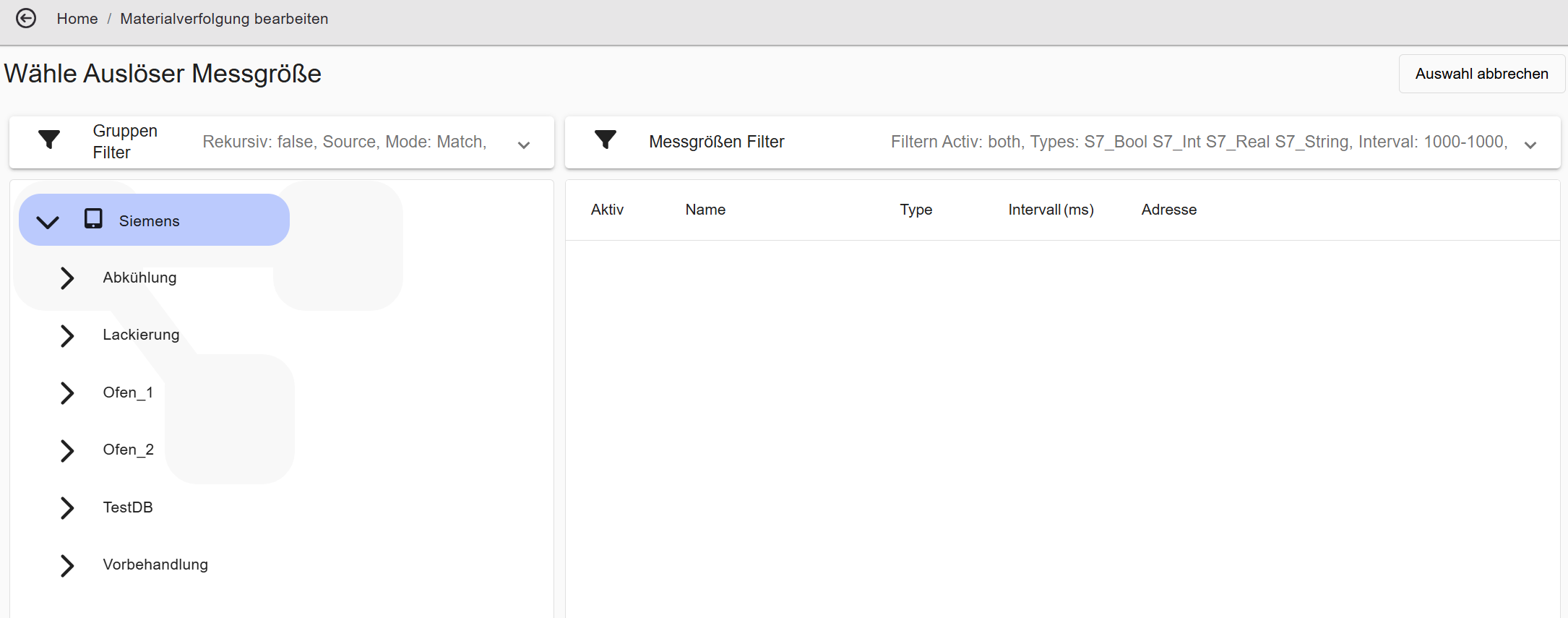 Select trigger measurement variable — variable browser