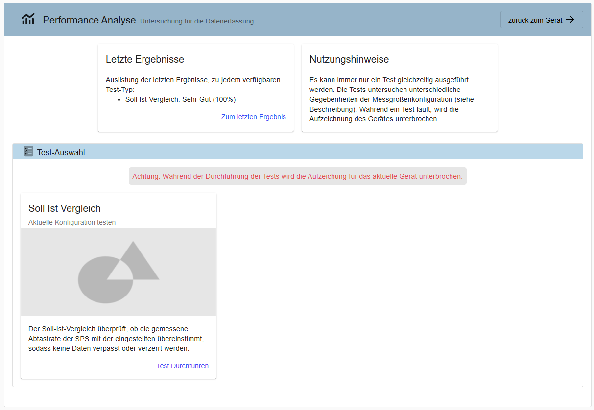 Performance Analysis overview — test selection and last results