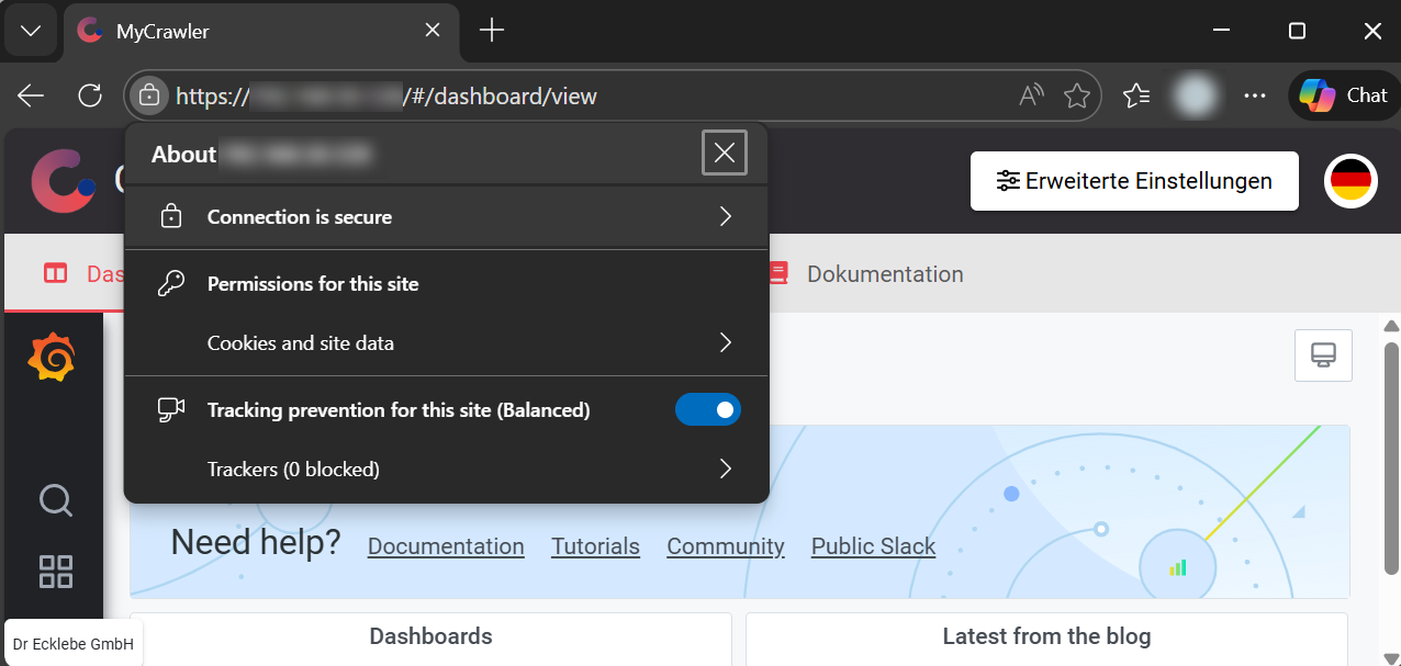 Secure connection padlock in browser