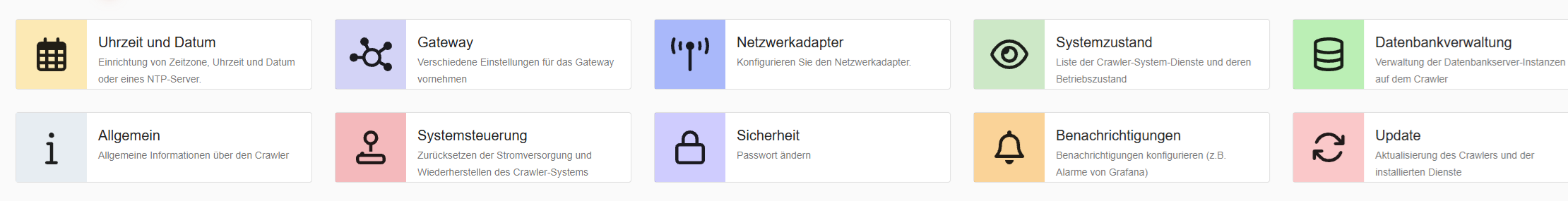 Settings menu overview