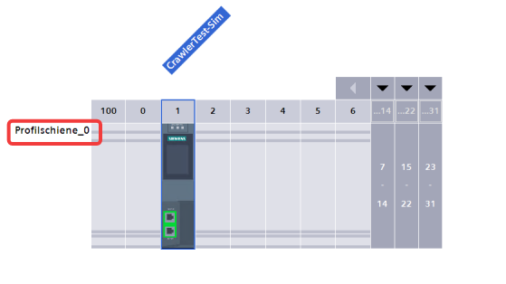 TIA Portal rack view — Profilschiene_0 highlighted