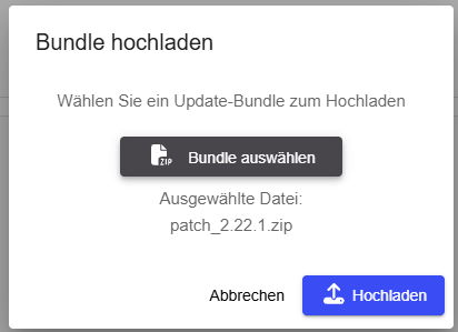 Bundle upload dialog with file selected