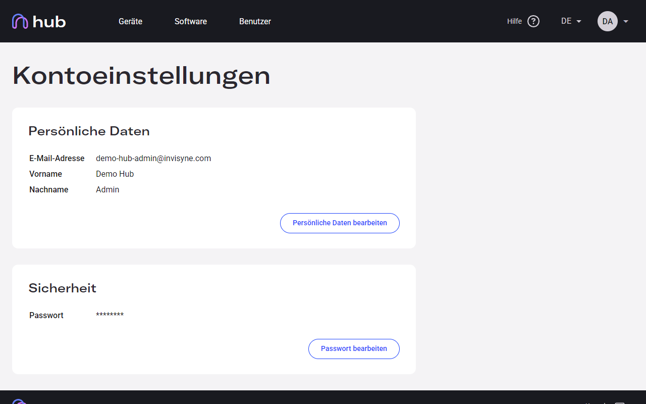 Hub account settings page