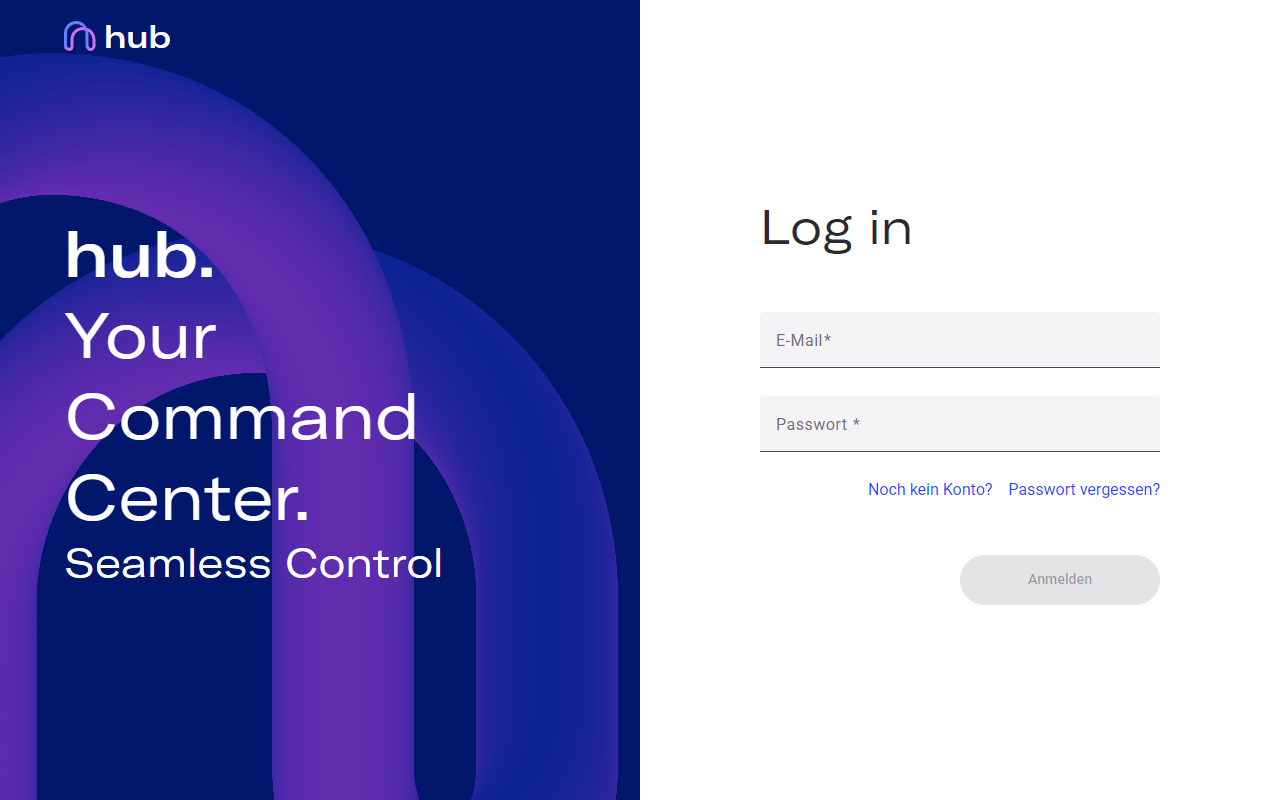 Hub login page with email and password fields