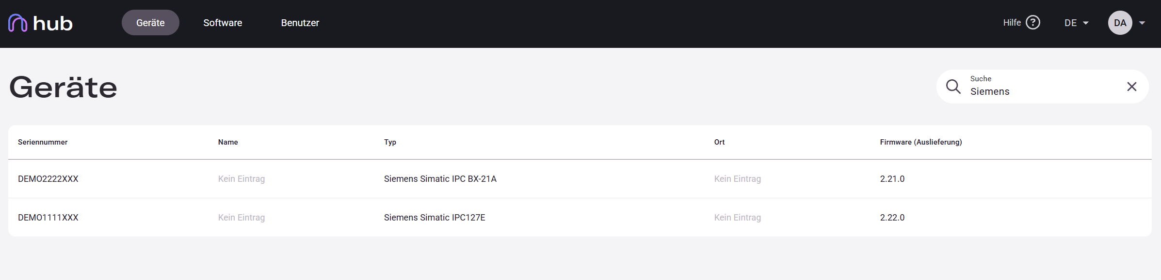 Device list filtered by Wago