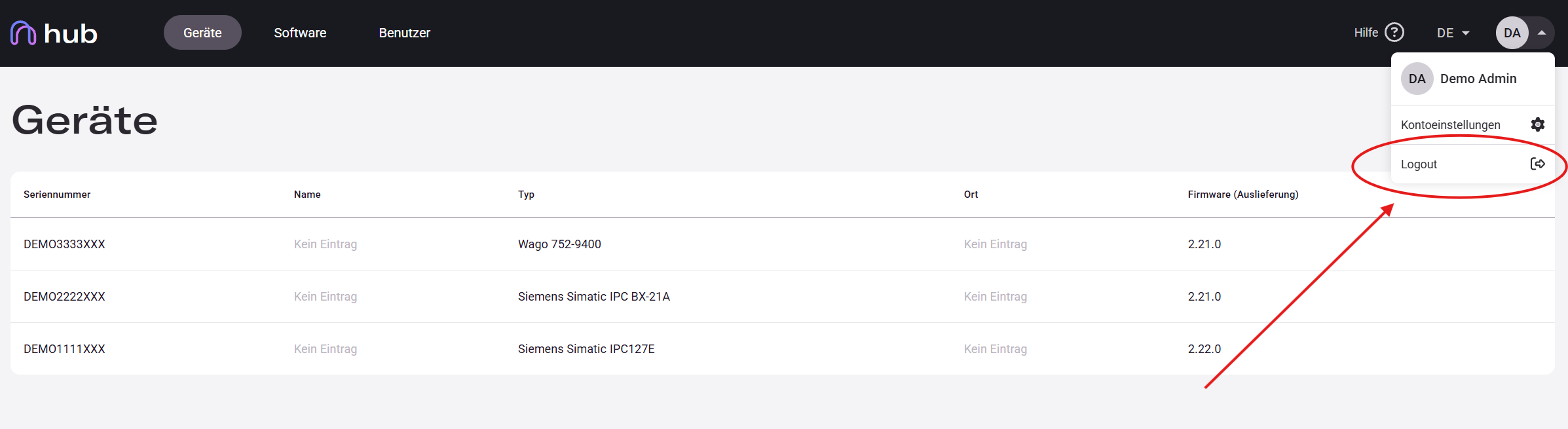 Profile menu open with Account Settings and Logout options